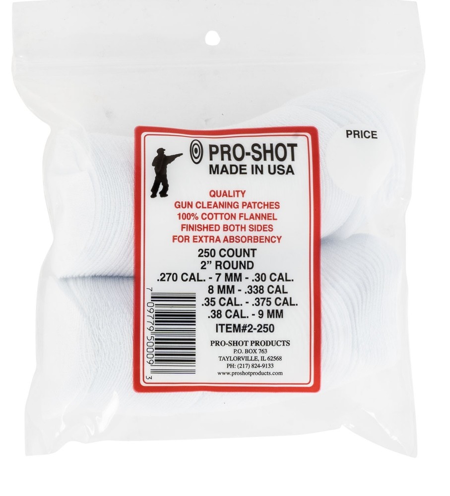 Pro-Shot 2250 Cleaning Patches .270 – .38 Cal 2″ Round Cotton Flannel 250 Pack