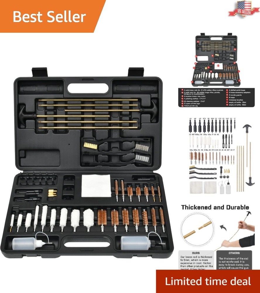 Universal Gun Cleaning Kit – Nylon Plastic Tips, Brushes, Jags – Compact Case