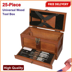 Outers Wooden Chest Cleaning Tool Kit, 25 PCS Universal Gun Care Wood Tool Box