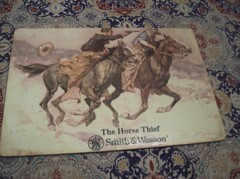Antique/ Vtg. Smith & Wesson “The Horse Thief” Cork Backed Matt. AUTHENTIC