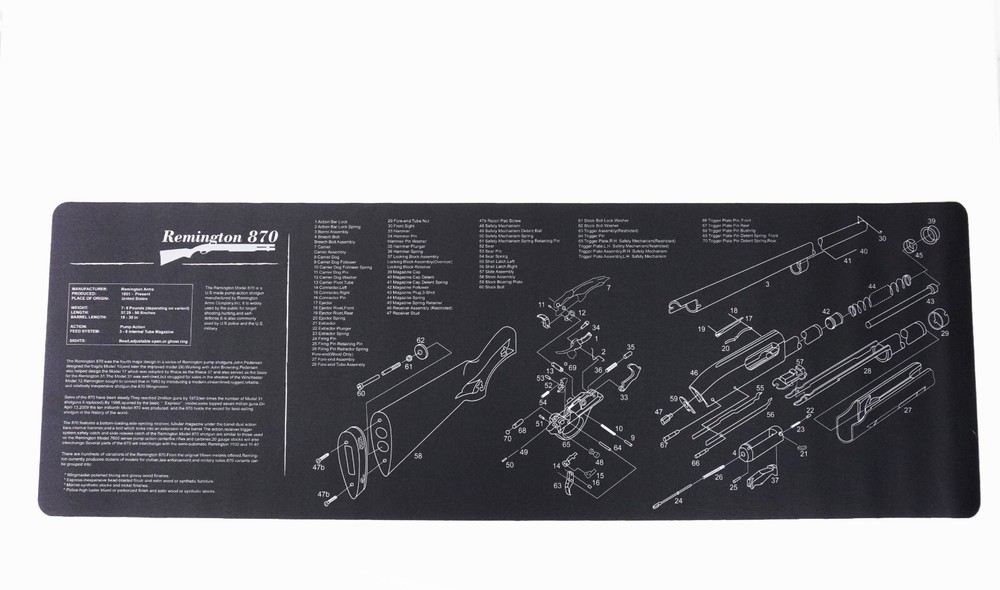 Gun Cleaning Mat for Remington 870 Shotgun Breakdown Schematics Parts Diagram
