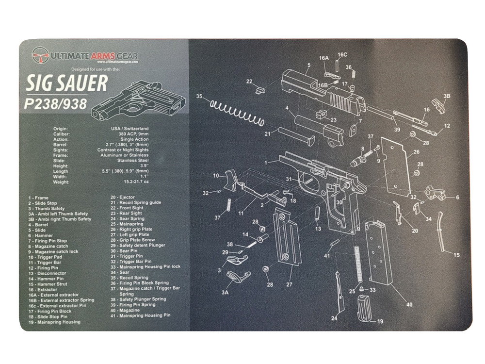 Ultimate Arms Gear Firearm Work/Cleaning Mat Compatible with Sig P238 Pistols