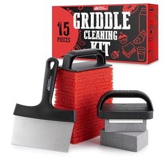 15-Piece Griddle Cleaning Kit, 10 Scouring Pads, 2 Grill Stone Bricks, 15 Piece