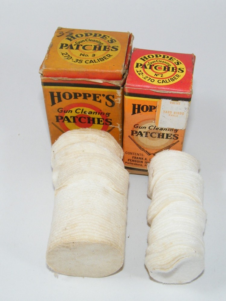 VINTAGE HOPPE’S GUN CLEANING PATCHES NO. 2 .22-.270 CAL & NO. 3 .270-.35 CAL