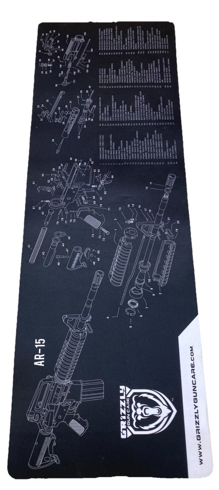 Ultimate Rifle Build 12″ x 36″ Gun Cleaning Mat Black AR-15 Exploded View