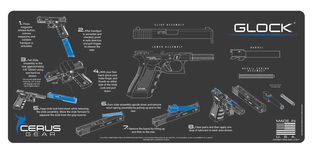 For Glock Instructional Jumbo 12″ X 27″ Gun Cleaning Mat Cerus Gear