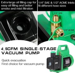 4.5 CFM Vacuum Pump PB Motor Tech Manifold Gauge Green