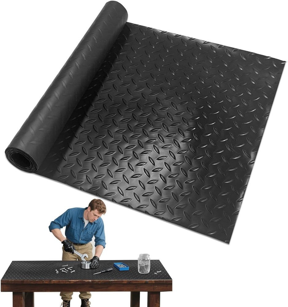 48” x 17” Non-Slip Workbench Mat – Durable PVC with Steel Plate Texture