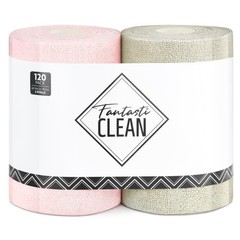 Fantasticlean Microfiber Cleaning Cloth Roll 2-Pack, 120 Reusable Tear-Away Towe