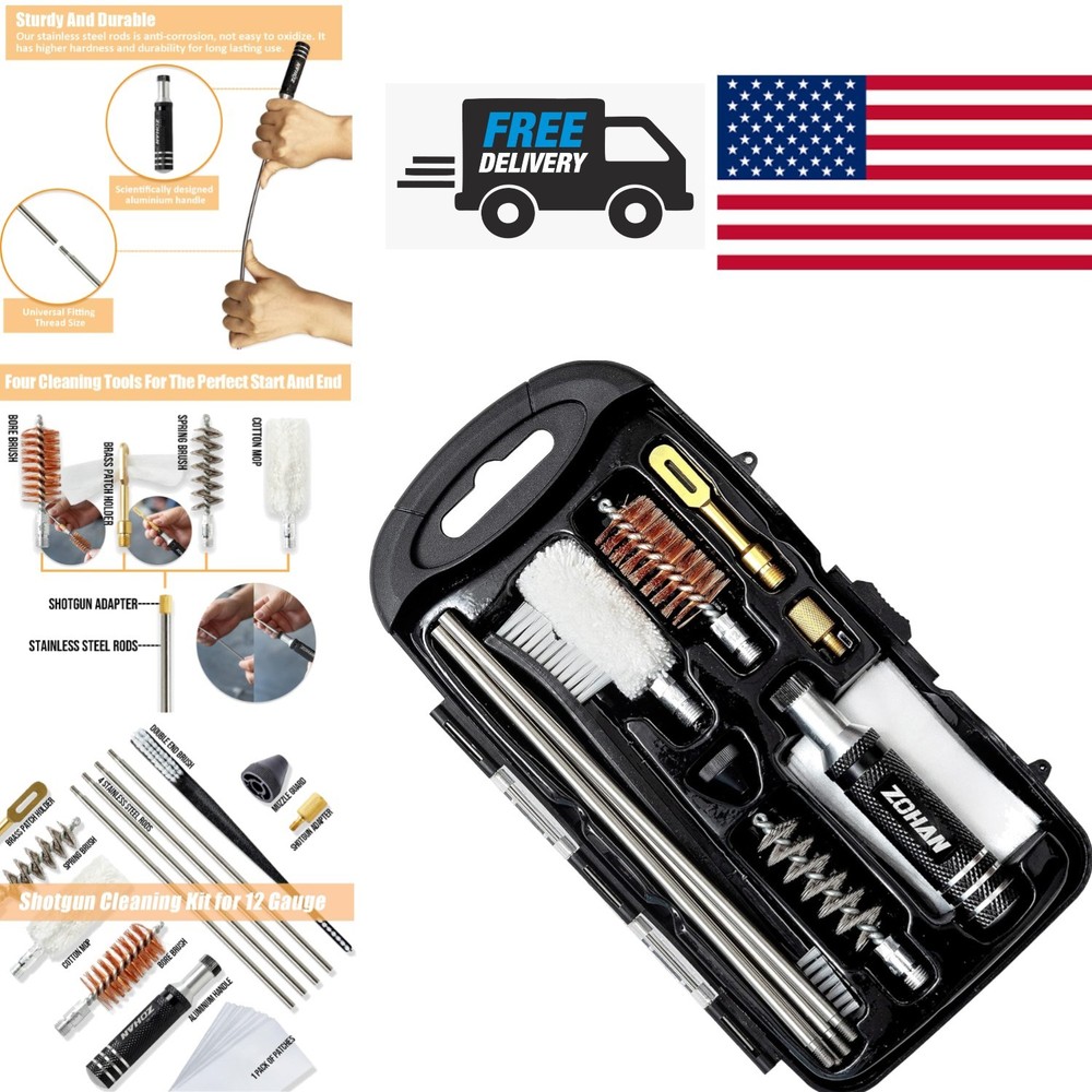 Efficient 12 Gauge Shotgun Cleaning Kit with Brass Patch Holder and Accessories