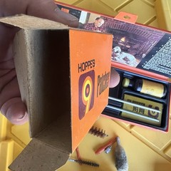 Vintage Hoppe’s No. 9 Gun Cleaning Kit-Orng Case Half Full Bottle Missing 1 Rod