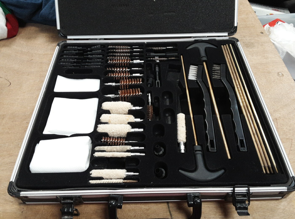 Gun Cleaning Kit Case & Contents Brushes, Mops, Jags More See Pics