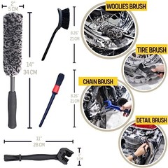 Motorcycle Cleaning Kit 6 Pack Design for Chrome, Woolies Brush, Grey (6 Pack)