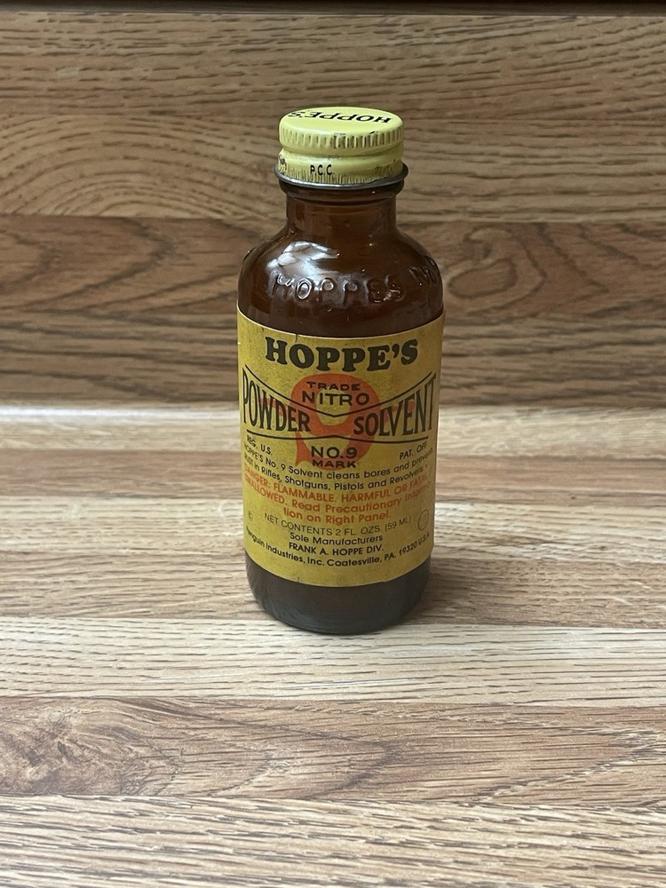 Vintage Hoppe’s #9 Nitro Powder 2 FL oz Solvent Bottle – Empty