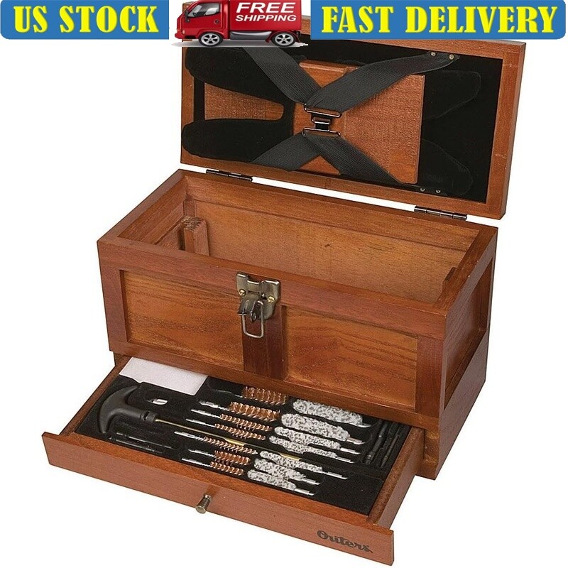 25pc Universal Wood Gun Cleaning Kit W/ Brass Rods Tools Chest Firearms New