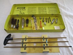 Vintage BRITE-BORE Deluxe Rifle Gun Cleaning Kit Yellow Metal Box. No. 25A
