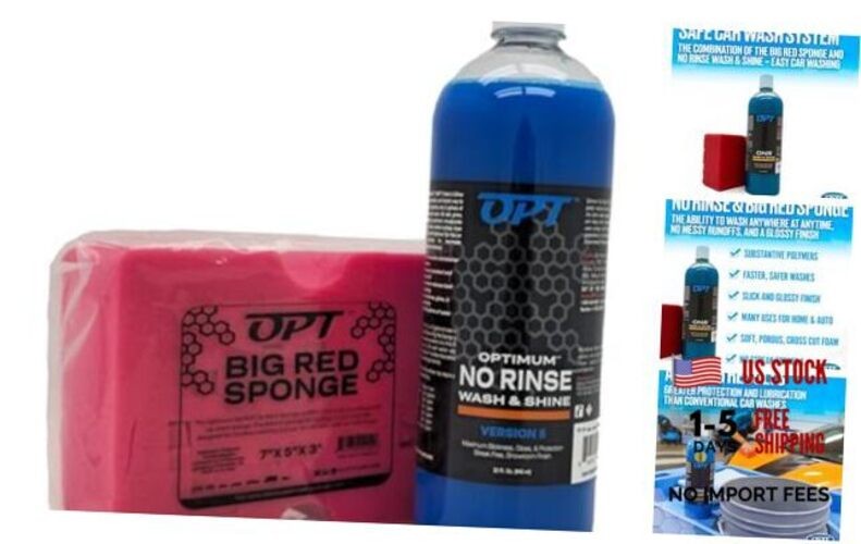 Optimum No Rinse Version 5 (32 Oz) and Big Red Sponge (BRS) Car ONR & Sponge