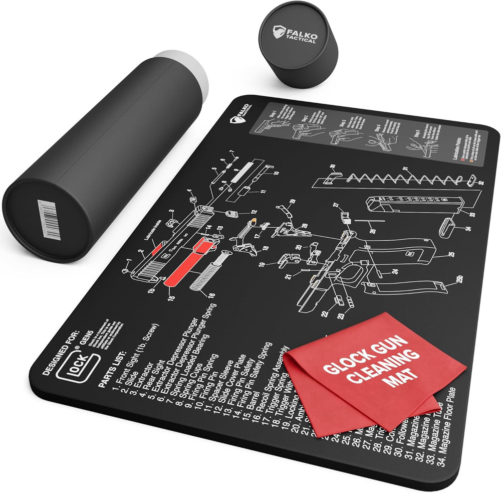 Gun Cleaning Mat for Glock – Double Thickness Gun Mat – HD Exploded Diagram Incl
