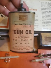 Vintage Ted Williams Rifle Cleaning Kit by Sears. Orange Metal Case. Orig. 1960s