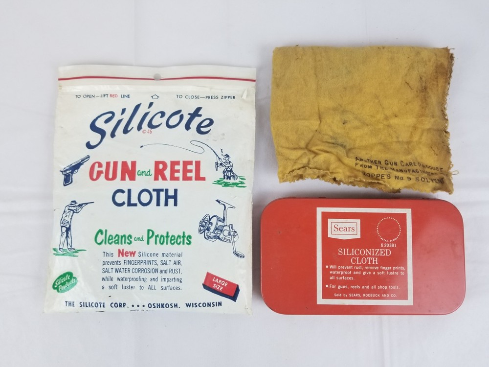 Vtg Sears Silicote Siliconized Cloth Tin Hoppe’s Rag Shop Towel Gun And Reel