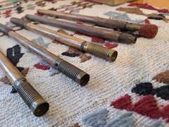 Two Antique 19th Cent Oak Wood and Threaded Brass End Rifle Barrel Cleaning Rods