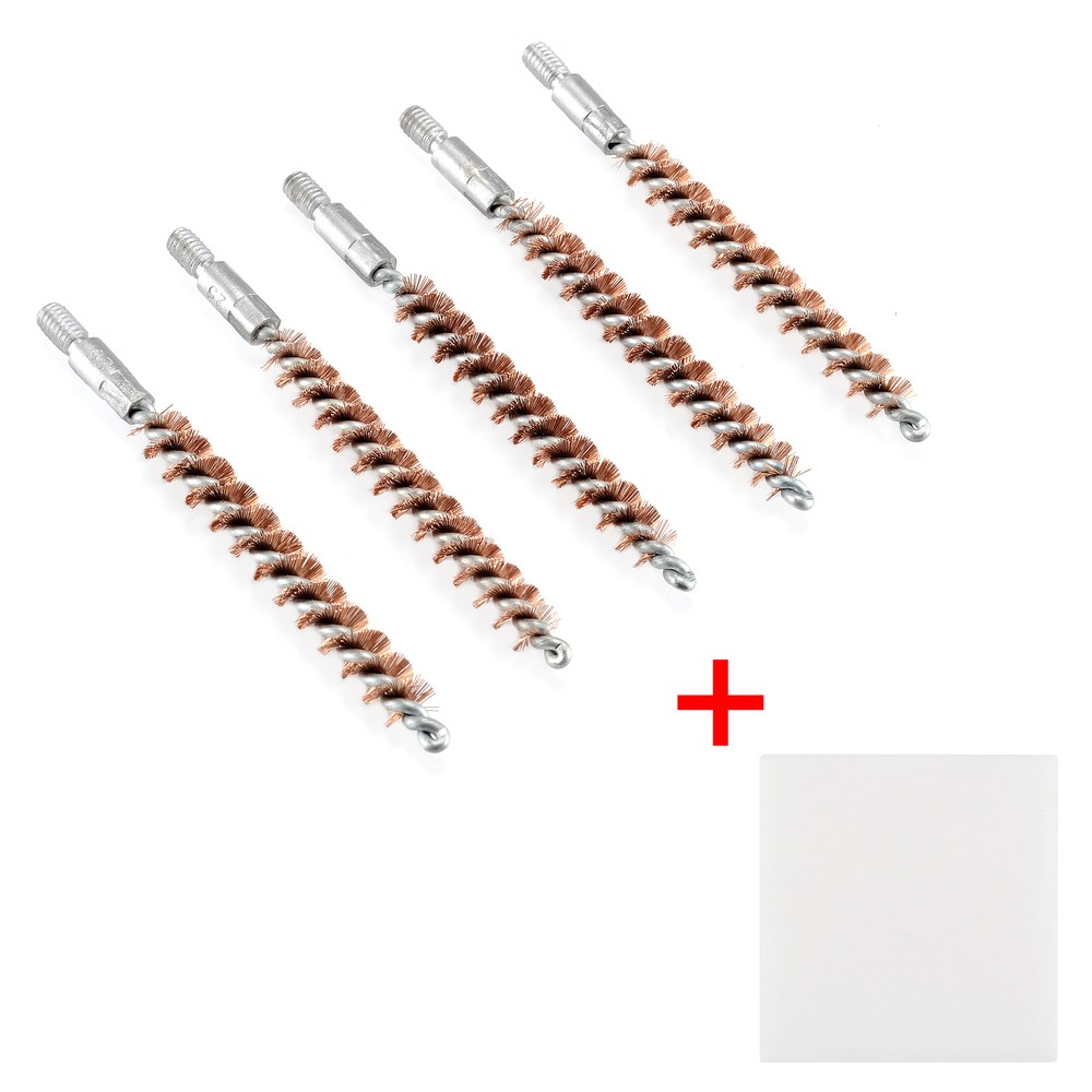 5 Pcs Bronze Bristle Bore Cleaning Brush .250cal 8×32 Thread with 50 Patches