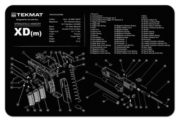 TekMat, Springfield XDM Pistol Mat, 11″x17″, Black Finish