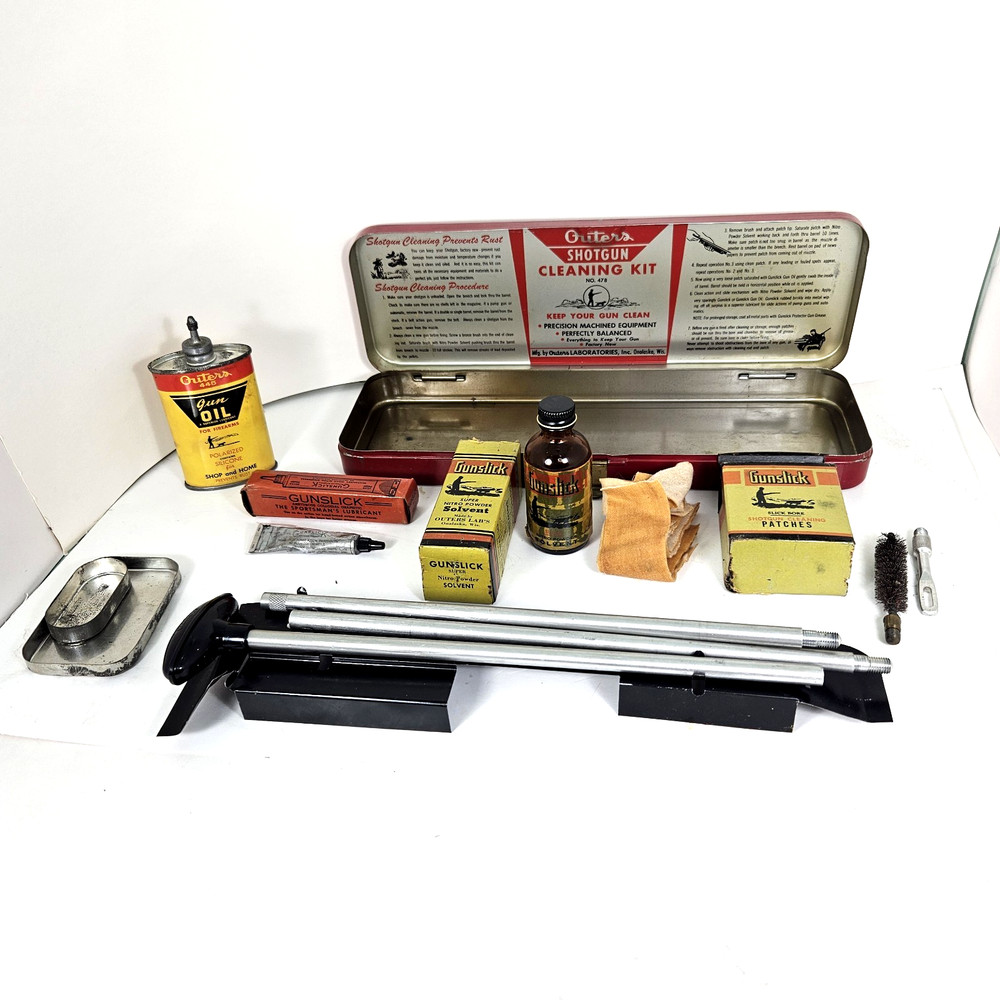 Vtg Outers Gunslick Shotgun Cleaning Kit No. 478 Red Metal Box