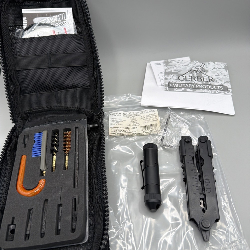 SOLDIERS MILITARY OTIS GERBER GUN CLEANING KIT SIGHT TOOL 600 PLIERS 5.56/.223
