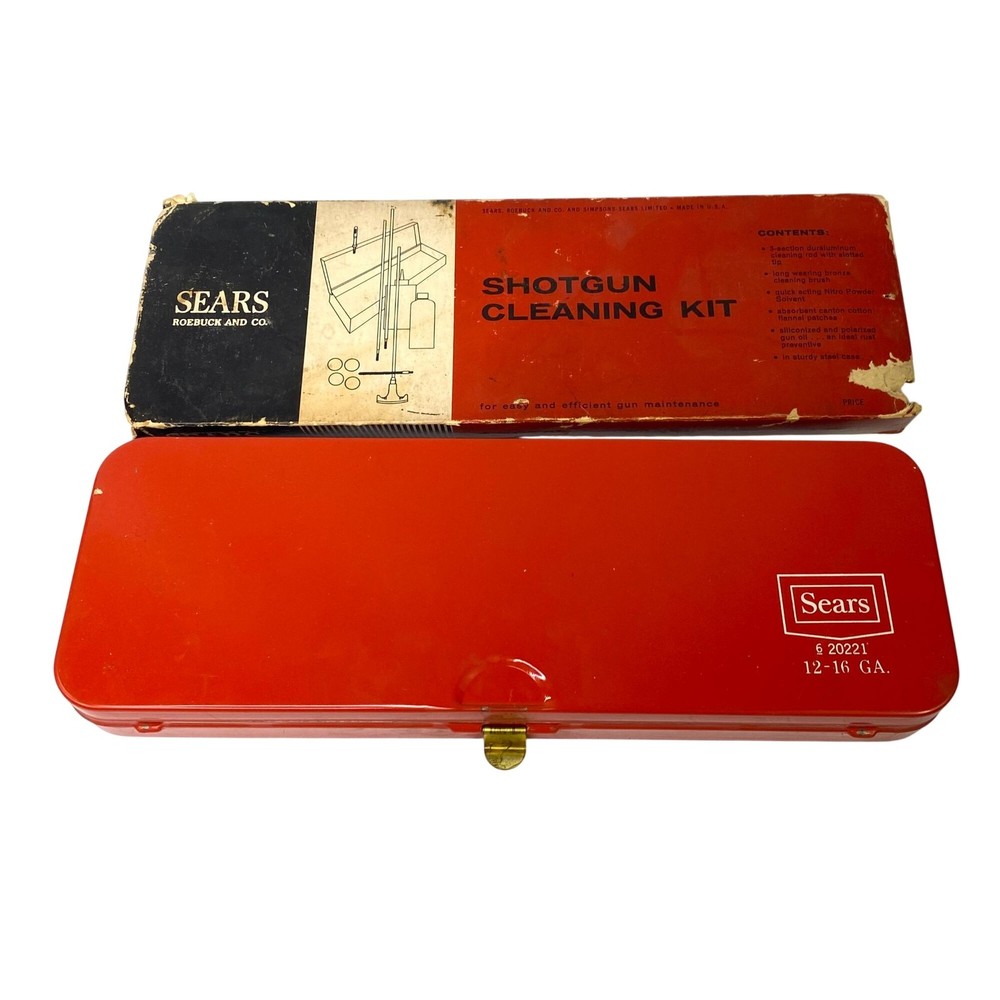 Sears Gun Cleaning Kit Red Metal Case and Box Oil Rod Patches