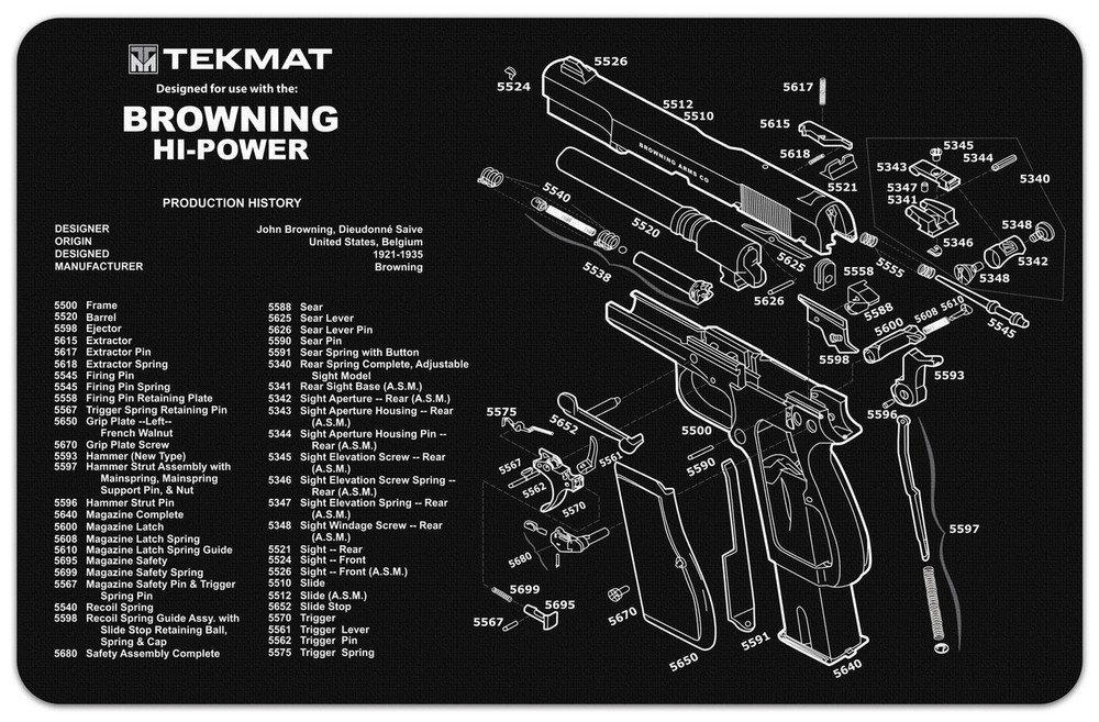 Illustrated Gun Cleaning & Repair Mat Browning 11×17 Neoprene Rubber, SHIPS FREE