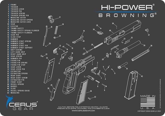 BROWNING HI-POWER SCHEMATIC HANDGUN MAT