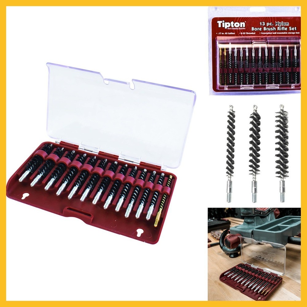 Tipton Nylon Bore Brush 13 Piece Set with Molded Hinge-top Storage Box for Gun C