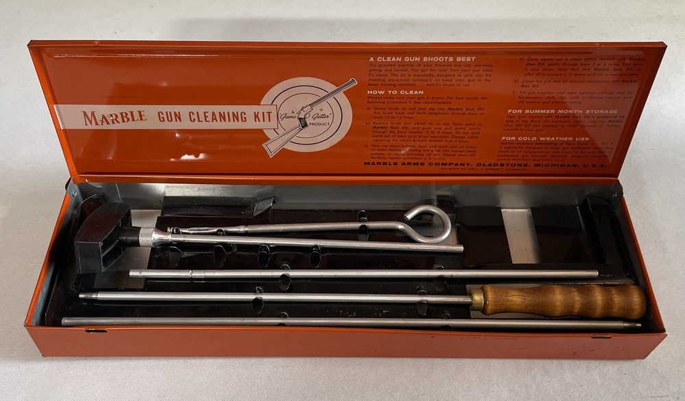 Vintage Marble Gun Cleaning Kit METAL CASE Missing Patches & Oil gunsmith