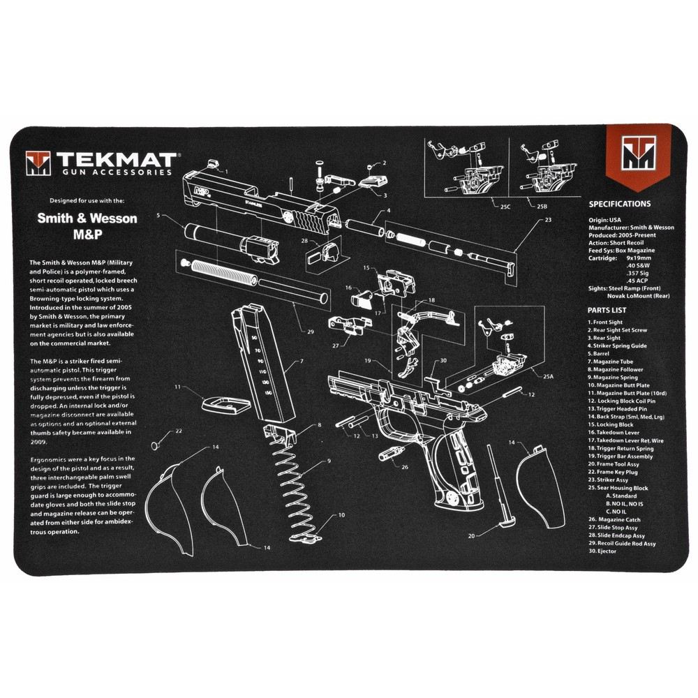 TekMat TEKR17SWMP S&W M&P Cleaning Mat Black/Gray Rubber 11″x17″ S&W M&P Parts D