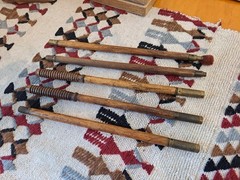 Two Antique 19th Cent Oak Wood and Threaded Brass End Rifle Barrel Cleaning Rods