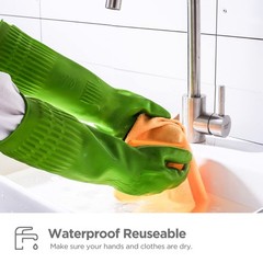 IUCGE Rubber Dishwashing Gloves 6 Pairs Kitchen Cleaning Long Reusable Durable S