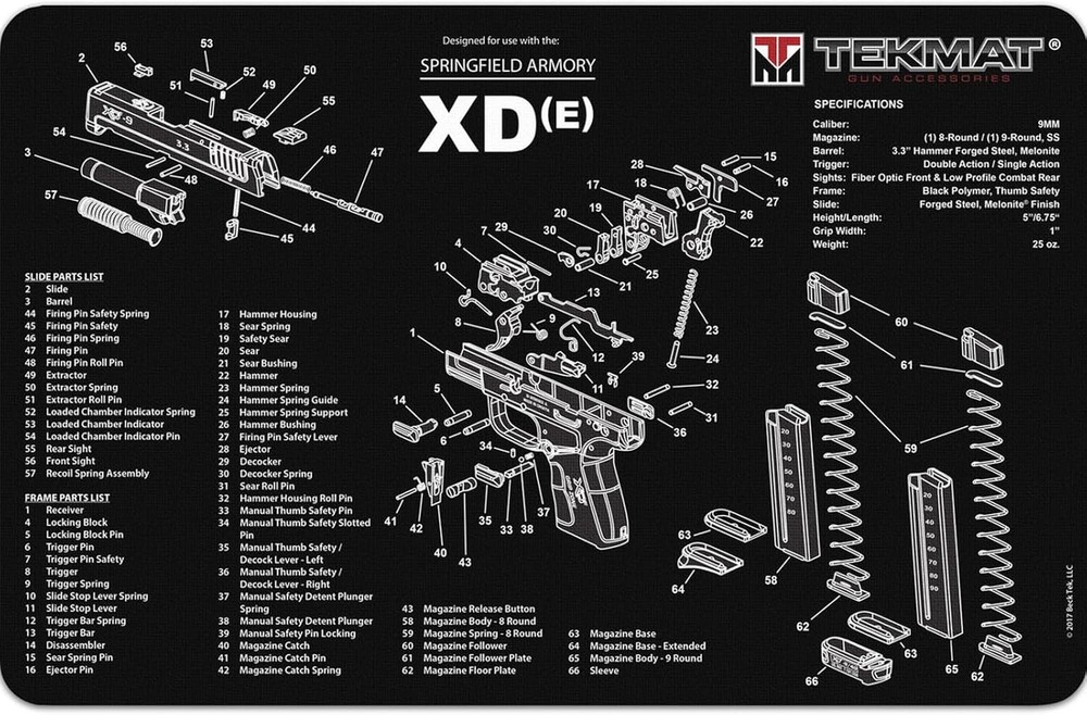 TekMat Springfield Armory XDe – 17″x11″ Gun Cleaning Mat – TEK-R17-XDE