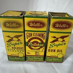 Vintage 50’s Erwin Weller Co. Gun Cleaning Kit Sioux City USA Yellow 4 Boxes