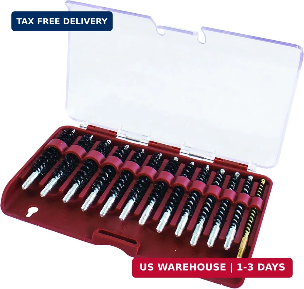 Tipton Nylon Bore Brush 13 Piece Set with Molded Hinge-top Storage Box for Gun C