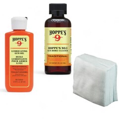 Hoppes Gun Cleaning Bore Cleaner & Lube Oil w/40-50 with Cotton Patches 9mm – 45
