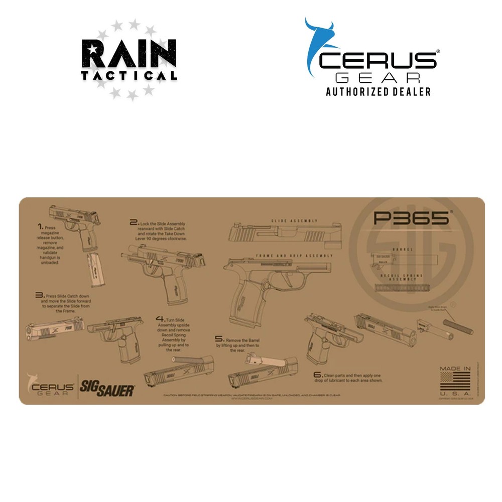 Sig Sauer P365 Instructional Gun Cleaning Mat Jumbo 12″ X 27″ Cerus Gear FDE