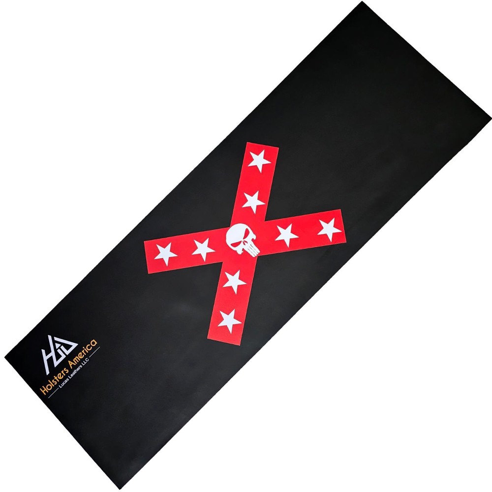 Custom Pistol LEATHER GUN Rifle CLEANING MAT Flag Skull measures 12″ X 36″