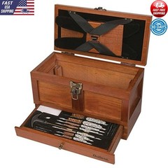 Universal Wood Gun Cleaning Kit 25 pc Caliber 22 Brass Rods Brushes Organizer