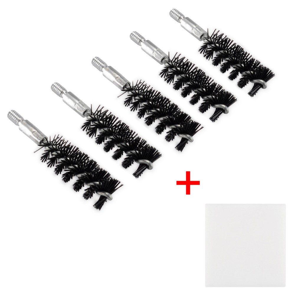 5 X Nylon Bristle Bore Cleaning Short Brush .45 cal 8×32 Thread with 50 Patches
