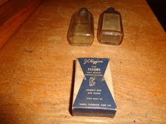 2 Vintage JC Higgins Sears Roebuck Solvent Bottle Guns & Reels &Empty Patch Box