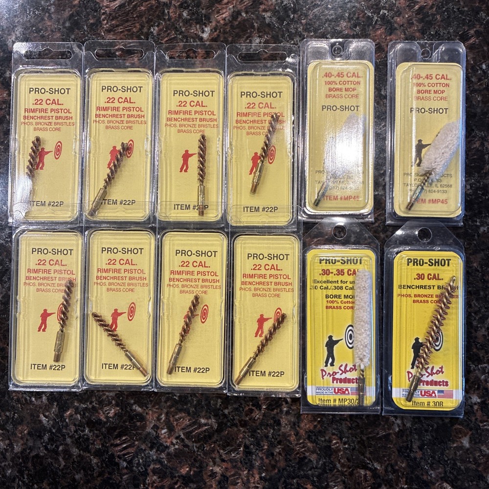 Lot of 12 Pro-Shot Gun Cleaning Supplies Benchrest Brushes And Bore Mops *New