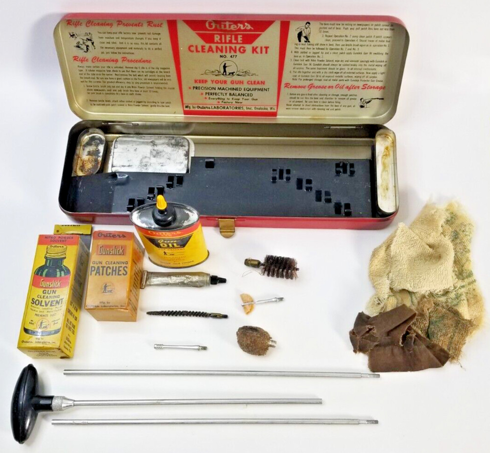 VINTAGE Outers Gunslick Rifle Kit No. 477 Tin 22 Cal .22 Gun Cleaning Kit