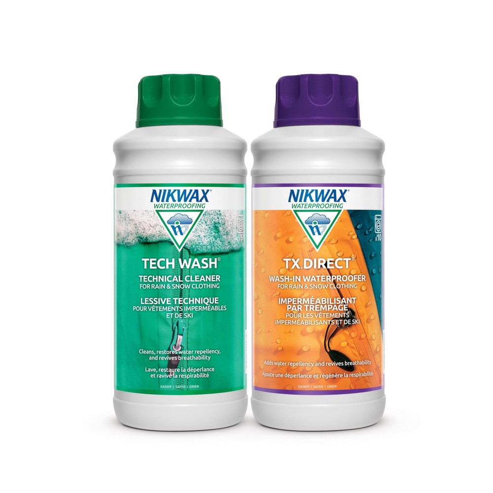 Nikwax Hardshell Cleaning & Waterproofing Duo-Pack, 1000ml, Cleans 34, Clear