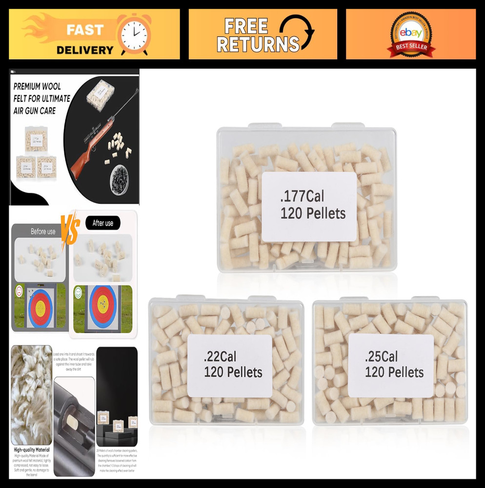 Airgun Cleaning Pellets .22 .177 .25 Caliber – 120 Count Cotton Wool Felt with B